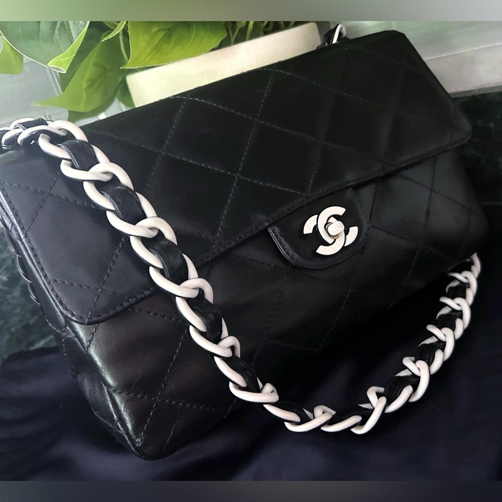 Authentic Chanel RARE Limited Ed. Medium Black & White Classic Single Flap Bag - Picture 15 of 16